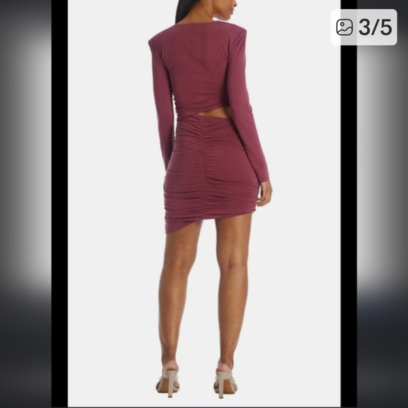 Bardot Ruched Cutout Mini Dress Long Sleeve Rosewood Size 6 - Picture 5 of 11
